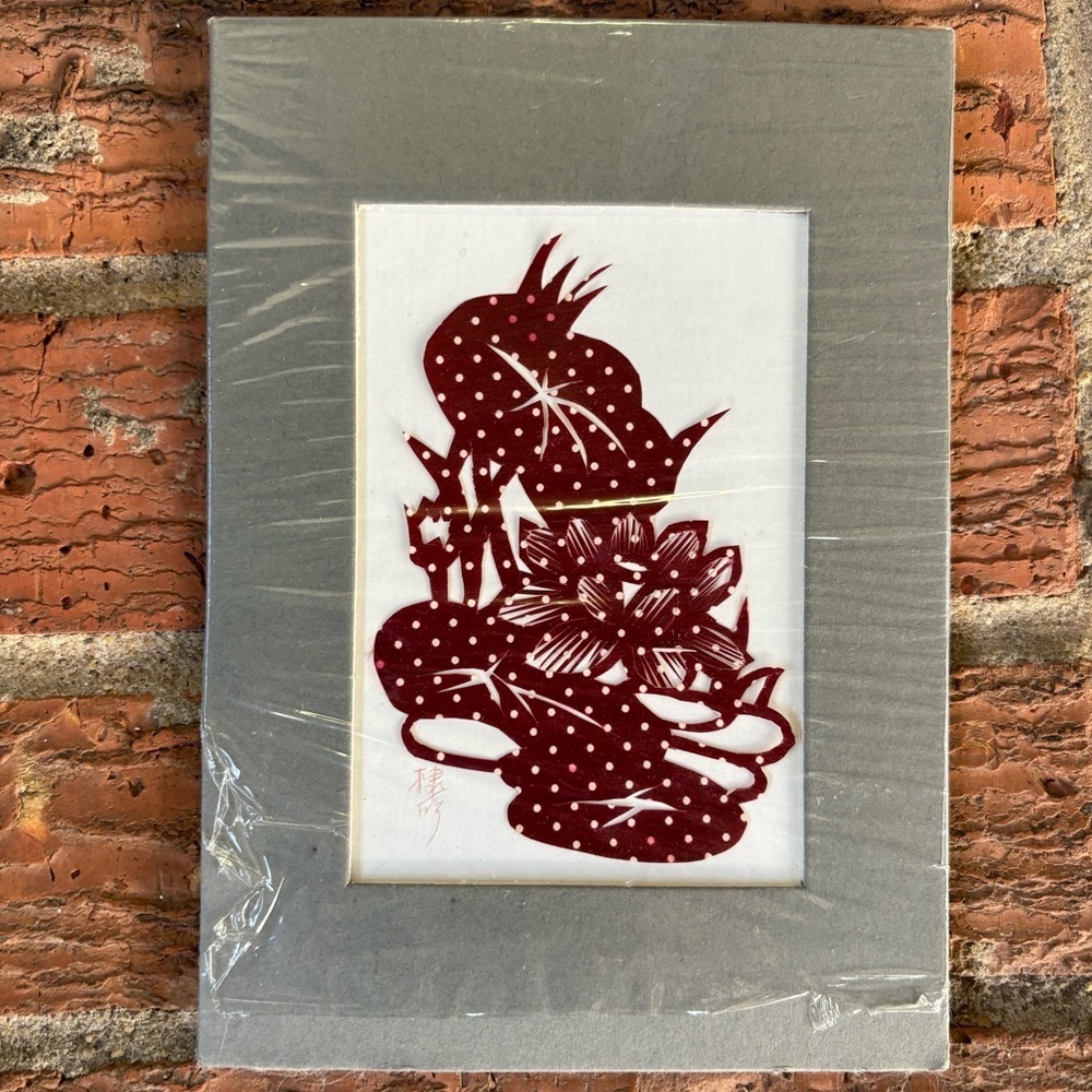 New Handcrafted Chinese Paper Cut Art Signed Matted & Ready to Frame 5” x 7”